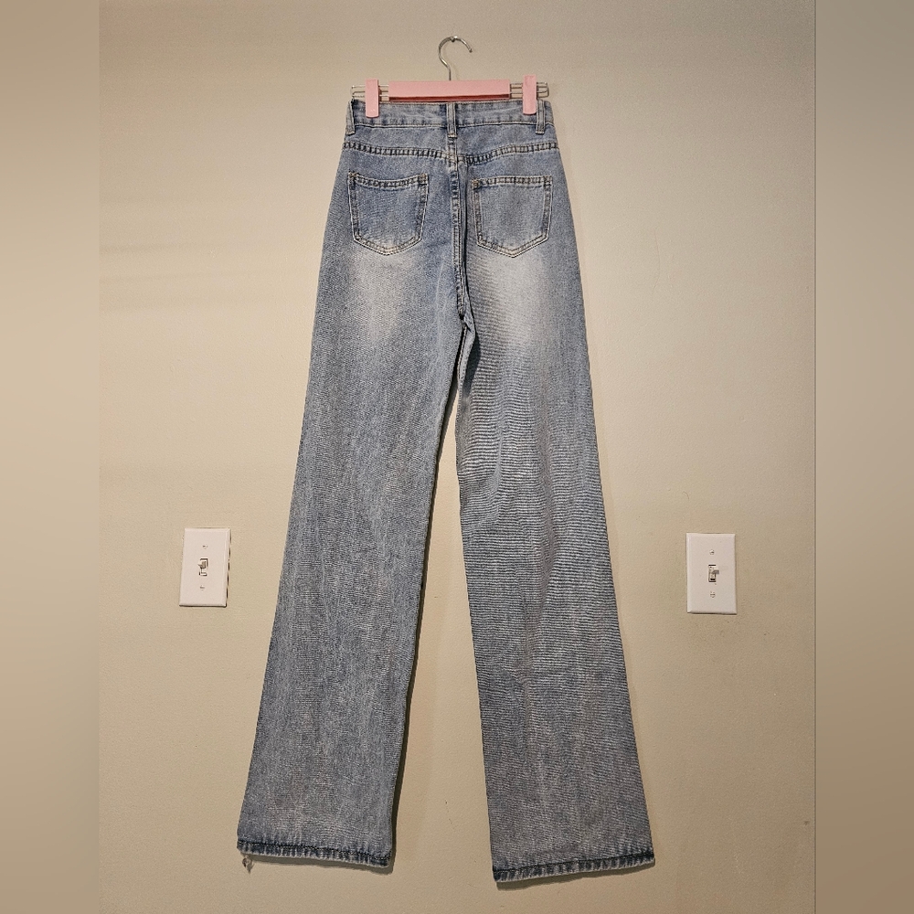 Kittenish Hise Rise Wide Leg Split Hem Retro Denim Jeans Jessie James De… - Picture 7 of 12
